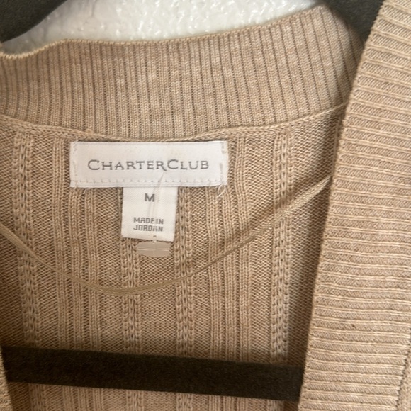 Charter club. Med 60% cotton 40% rayon, beige lightweight, half sleeve cardigan - Picture 2 of 7